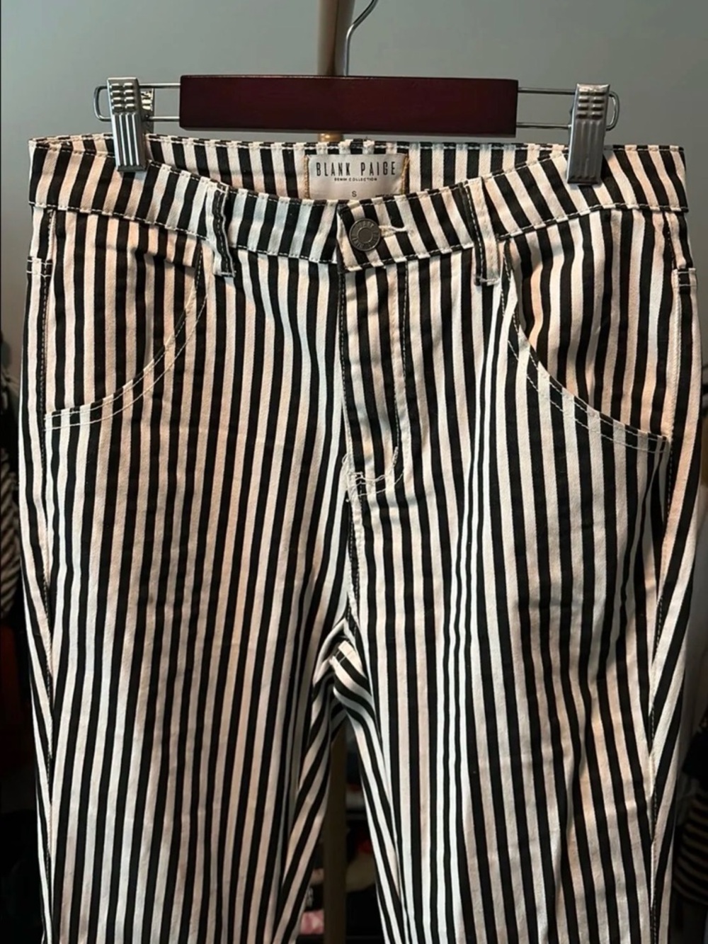 Blank Paige Pin Striped High-Waist Bell Bottom Denim
